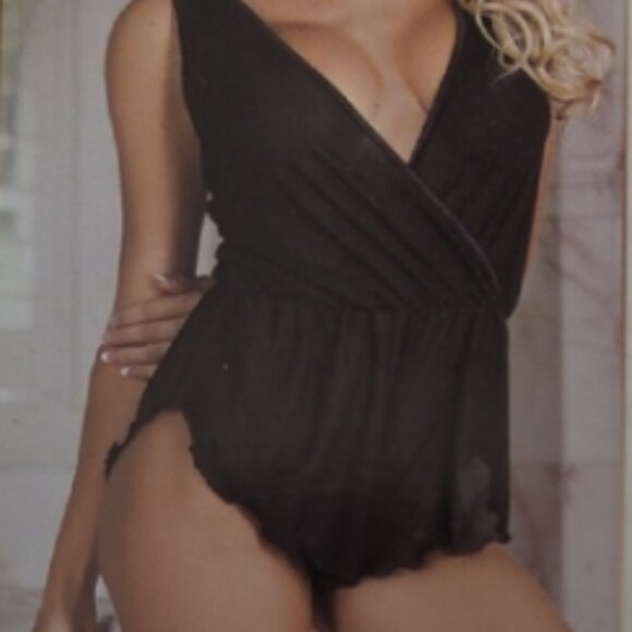 NWT Exposed by Magic Silk Black Deep Plunge Black Romper Size - Picture 2 of 12